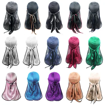 Long Tail Silke Tørklæde Muslimske Turban Pirat Hat Durag Chemo Caps Kraniet Hat Hat 16 Farver At Vælge Imellem