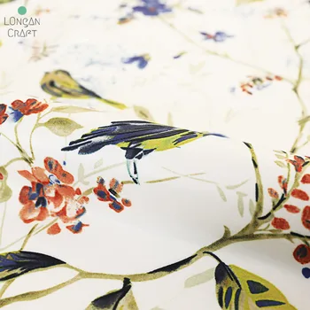 Longan Håndværk Forsyninger 50*145 cm Blomst Fugl Print Satin Stof Syning Dekoration Gardin Pude Design DIY Patchwork Materiale