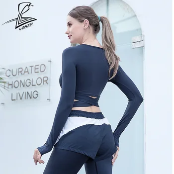 LONZO kvinder plus size problemfri lange ærme yoga fitness afgrøde top sexet, lækker mave shirt kører trænings-og quick-tørring toppe LCP131