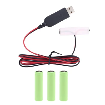 LR6 AA-Batteri Eliminator 2m USB Power Supply Kabel Erstatte 1 til AA-Batteri 4stk