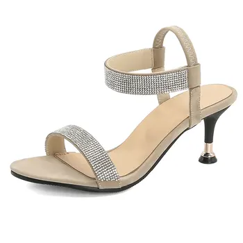 Lsewilly 2020 nye ankommer kvinder sandaler sommer enkel spænde strop size 33-50 klassisk solid tynde høje hæle peep toe sko kvinde