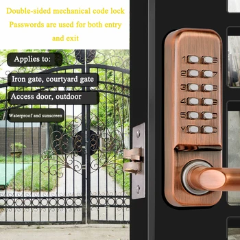 LSTABAN Dobbelt-sidet Lange Håndtag Keyless Mekanisk Password Lock Kontor Derhjemme indre Gårdhave Træ-Jern Døren sikkerhedslås