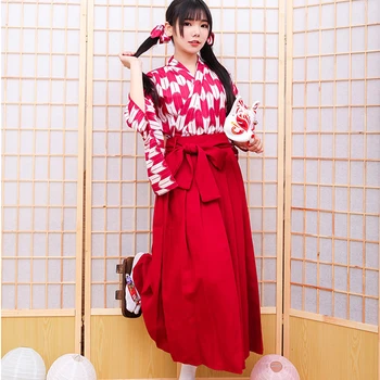 Lucyever Japansk Kimono Kjole Stykker Sætter Kvinder Brede Ærmer Print Cardigan Kvinde Plisserede Bue Nederdele Cosplay Party Outfit Mujer