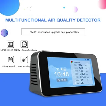 Luftkvaliteten Detektor PM2.5 PM10 PM1.0 Detektorer HCHO TVOC Analyse af luftkvaliteten Tester Gas Detektor Sensor Monitor Vækkeur