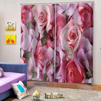 Luksus 3D Vindue Gardiner Stue bryllup soveværelse pink blomst gardiner gardiner personlighed