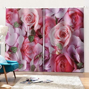 Luksus 3D Vindue Gardiner Stue bryllup soveværelse pink blomst gardiner gardiner personlighed