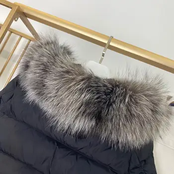 Luksus Design Premium Kvalitet Vinteren Quiltet Casual Hooded Ned Frakke med Ægte Pels Trim og Elastisk Linning