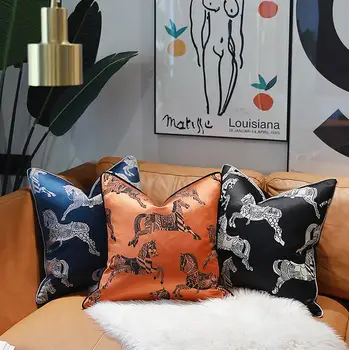 Luksus Europa Style Mørk Orange Hest Print pudebetræk Blød ren Silke 45x45 cm pudebetræk Hjem Dekorative til Sofa Pude Tilfælde