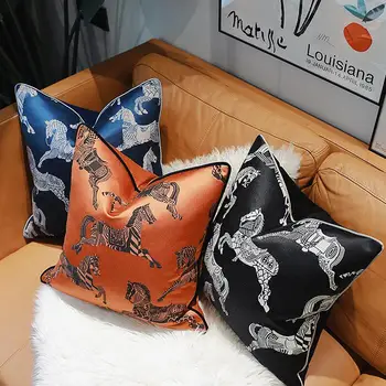 Luksus Europa Style Mørk Orange Hest Print pudebetræk Blød ren Silke 45x45 cm pudebetræk Hjem Dekorative til Sofa Pude Tilfælde