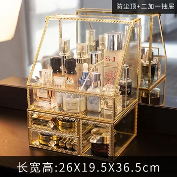 Luksus Glas Kosmetiske Opbevaringsboks Skuffer Makeup Organizer Desktop Vatpind Læift Holder Gøre Op Arrangør Pige Gave