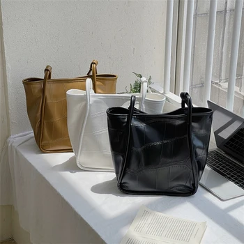 Luksus Håndtasker, Kvinder Tasker PU Læder Spand Tote Taske Designer Kvindelige Solid Farve Stor Kapacitet Skulder Taske Daglige Shopper