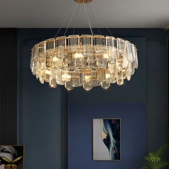 Luksus Moderne Glas Runde Vedhæng Lys Led E14 Guldbelagt Metal Pendel Kabel Hængende Lampe Stue Led-Lampe Stativ