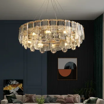 Luksus Moderne Glas Runde Vedhæng Lys Led E14 Guldbelagt Metal Pendel Kabel Hængende Lampe Stue Led-Lampe Stativ