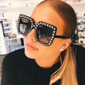 Luksus Vintage Solbriller Stor Firkantet Rhinestone Brand Designer Solbriller Til Kvinder Oversize Mode Crystal Briller Solbriller