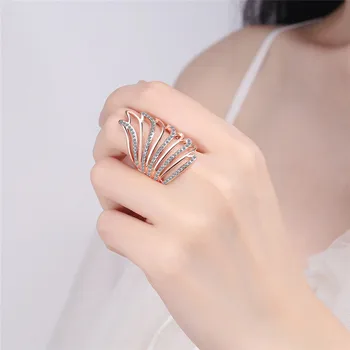 Luksus Zircon Påfuglens Hale Design Rejste Guld Ring For Pige Prinsesse Engagement Bijou Kvalitet Sølv Forgyldt Kvinder-Ringe, Justerbar