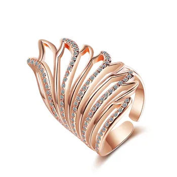 Luksus Zircon Påfuglens Hale Design Rejste Guld Ring For Pige Prinsesse Engagement Bijou Kvalitet Sølv Forgyldt Kvinder-Ringe, Justerbar