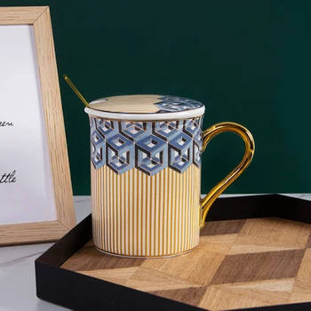 Luksus Ædle Design Mosaik kaffekrus Nordiske Ins Varm Guld Maleri, Keramik Kopper Vand 350ml