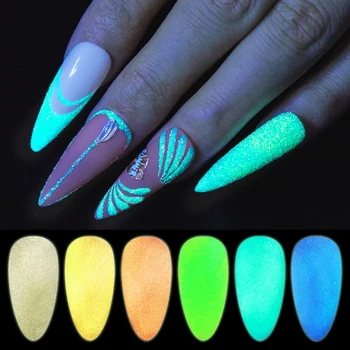 Lysende Pigment Fluorescerende Pulver Glitter Nail Sæt Skinnende Ombre Chrome Støv DIY Gel Polish Manicure Til Søm Kunst Dekoration