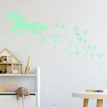 Lyser I Mørke Unicorn Wall Stickers Blå Lysende Fluorescerende Wall Sticker Wallstickers Til Børn, Baby Værelse