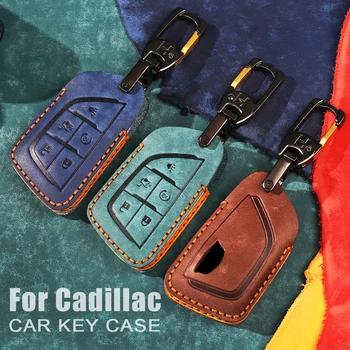 Læder Bil Fjernbetjeningen Tilfælde Keyless Fob Dækker Indehaveren Taske nøglering Til Cadillac CT5 2019 2020 5 Knapper Smart Key Bil Styling