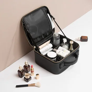 Læder Clapboard Kosmetik Taske Professionel Make Up taske med Stor Kapacitet Opbevaring Håndtaske Rejse Indsætte Toiletartikler, Makeup bag