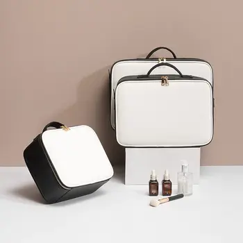 Læder Clapboard Kosmetik Taske Professionel Make Up taske med Stor Kapacitet Opbevaring Håndtaske Rejse Indsætte Toiletartikler, Makeup bag