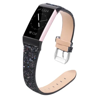 Læder Rem Til Fitbit Oplade 4 3 Smart Armbånd Band Med Skinnende Pailletter Stropper Elegant Til Fitbit Afgift 3 4 Armbånd