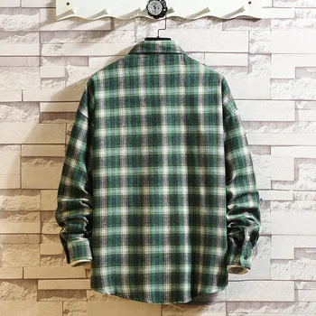 Løs Foråret Gitter Mænd Shirt Afslappet Fast Grøn Skjorte Mænd med Lange Ærmer Størrelse Camisa Sociale Japansk Herre Tøj BB60NCS