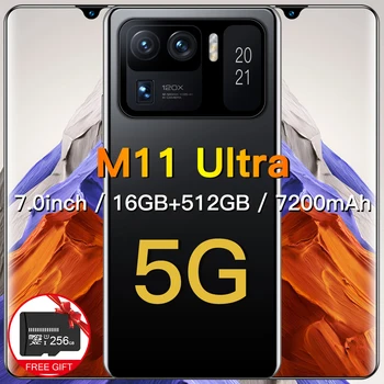 M11 Ultra 7,0 Tommer Drop Screen Smartphones 7000mAh 32MP+64MP Bageste Kamera 16GB RAM+512 GB ROM 4G 5G LTE-Face ID Globale Mobiltelefon