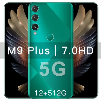 M9 Plus 7,0 Tommer HD Smartphone 12GB+512GB 5800mAh 5G Netværk Fingeraftryk Facial Anerkendelse Kan Låse Android10 5G Mobiltelefon