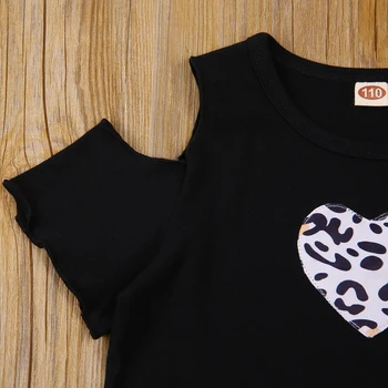 Ma&Baby 2-7Y Sommer Mode Barn Kid Baby Pige Tøj Sæt Off Skulder Hjerte Print T-shirt Top med Leopard Nederdele Tøj Kostumer