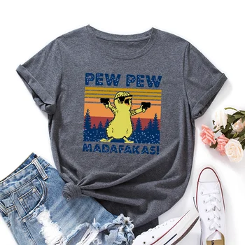 Madafakas Pew Solnedgang Funny And Graphic Tee Toppe Kvinder kortærmet Crewneck Sommer Bomuld T-shirts Kvindelige Tøj Skjorte Top
