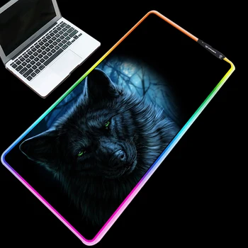 Mairuige Flerfarvet RGB-Gaming musemåtte Koldt Lys LED Farve Låse USB-Mørke Wolf Kontor Computer, Skrivebord, Mat Naturlig Gummi