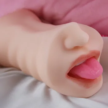 Mandlig onani sexlegetøj cup 3D-realistisk vagina og munden håndsex pocket pussy mandlige køn med tungen