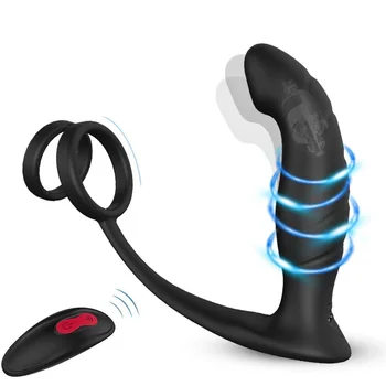 Mandlige Prostata Massager Anal Vibrator med penisring Fjernbetjening Vibrerende Sex Legetøj 9 Mønstre G-Spot Butt Plug for Par