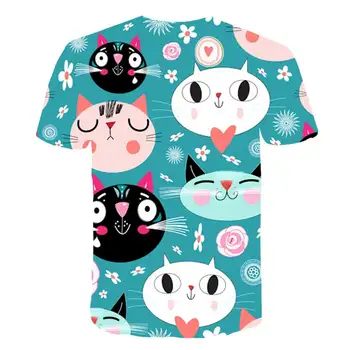 Mange Søde Katte T-Shirts til piger og drenge Årgang Løs T-Shirts Tegnefilm Behagelig T-Shirt Afslappet Harajuku børn, Nye t-shirt