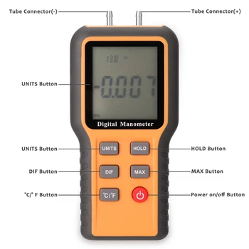 Manometer LCD-Display ℃ ℉ Omstillelig 12 Pres Enheder Justerbar Temperatur Måling Af Rør Tryk Måler