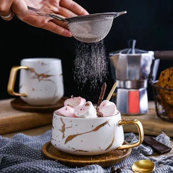 Marmore nordico canecas de cafe mat luxo agua cafe cha leite copos condensado cafe ceramica copo pires terno kom colher