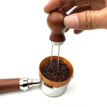 Massivt Træ Håndtag Espresso Kaffe Manipulere Omrøring Nål Distributør Espresso Maker Værktøj Hånd Vis Manipulerer Espresso Sabotage Nål