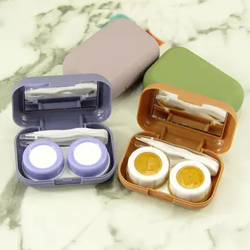 Mat Lakeret Linser Max Solid Farve Simpel Kosmetisk Linse Tilfælde Mini Enkelhed Kontaktlinse Sag Med Spejl For Piger