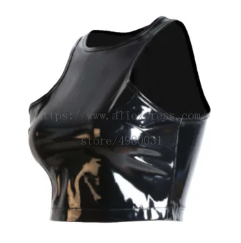 Med lynlås i ryggen design kvinder sort kort stram latex top vest, hvad er fremstillet af 0,4 mm tykkelse naturligt & fleksibelt latex