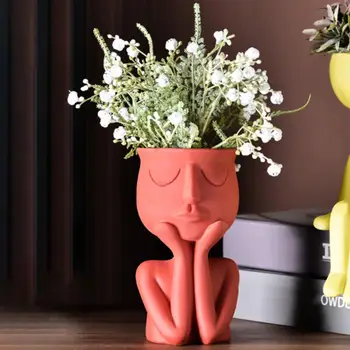 Menneskelige Tror Ansigt Keramiske Hjem Planter Flower Pot Vase Plantageejer Bordplade Dekoration