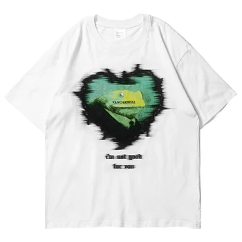 Mens frøen Print Par T-Shirt Unisex Hiphop kortærmet Skjorte 2021 Sommer O-Hals Oversize T-shirt, Bomuld, Tops Tees