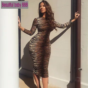 Meqeiss 2020 nye efteråret leopard print langærmet slank sexet bodycon kjole vinteren kvinder streetwear party festival outfits kjoler