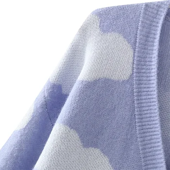 MESTTRAF Kvinder 2021 Mode Løs Cloud-Mønstret Strik Cardigan Sweater Retro V-hals langærmet Sweater Frakker Streetwear