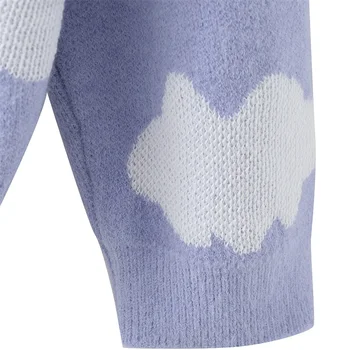 MESTTRAF Kvinder 2021 Mode Løs Cloud-Mønstret Strik Cardigan Sweater Retro V-hals langærmet Sweater Frakker Streetwear