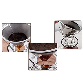 Metal Kan Genbruges Dobbelt-Lag Og Filter I Rustfrit Stål Holder Mesh Tragt Kurve Split-Design Kaffe Dripper