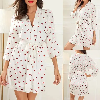 MIARHB Silke Satin Sexy Pyjama For Kvinder Nattøj Kvindelige Klæder Nattøj pijama de mujer Nightrobes Nightdress Med Bælte