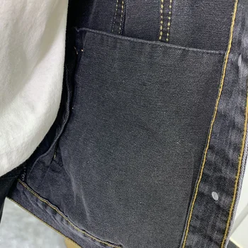 Mid-længde Vintage Black Denim Jakke Løs Oversize Kvinder Frakke Foråret 2021 Lange ærmer Stor lomme Casual Harajuku Jeans Jakke