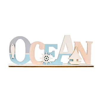 Middelhavsstil Dekorative Bogstaver Desktop Ornamenter i Træ Tegn OCEAN BEACH Plak Hjem Kontor Dekoration Håndværk